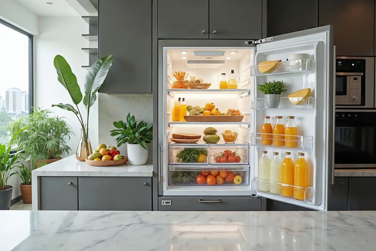 Interior of a large refrigerator